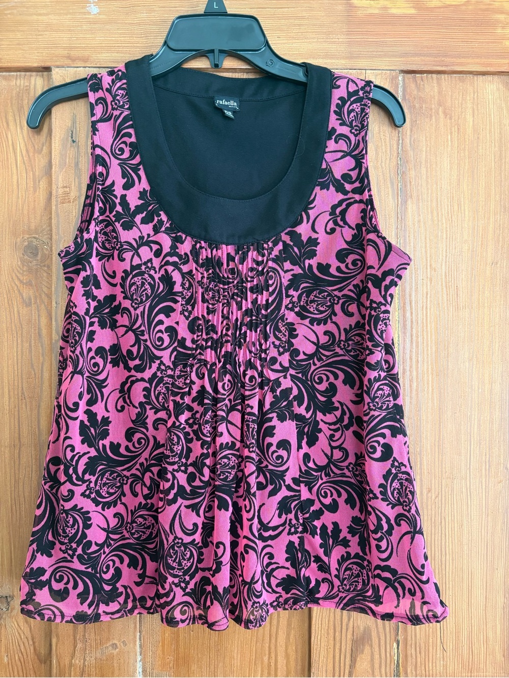 Rafaella Petite Pink and Black Sleeveless Scoop Neck Tank with Damask Print PS
